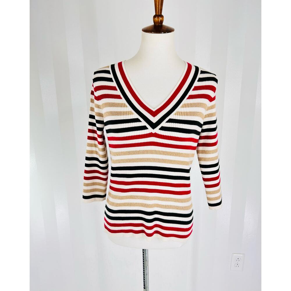 FIRST ISSUE BY LIZ CLAIBORNE Women’s Multicolor Striped V Neck Sweater Sz S